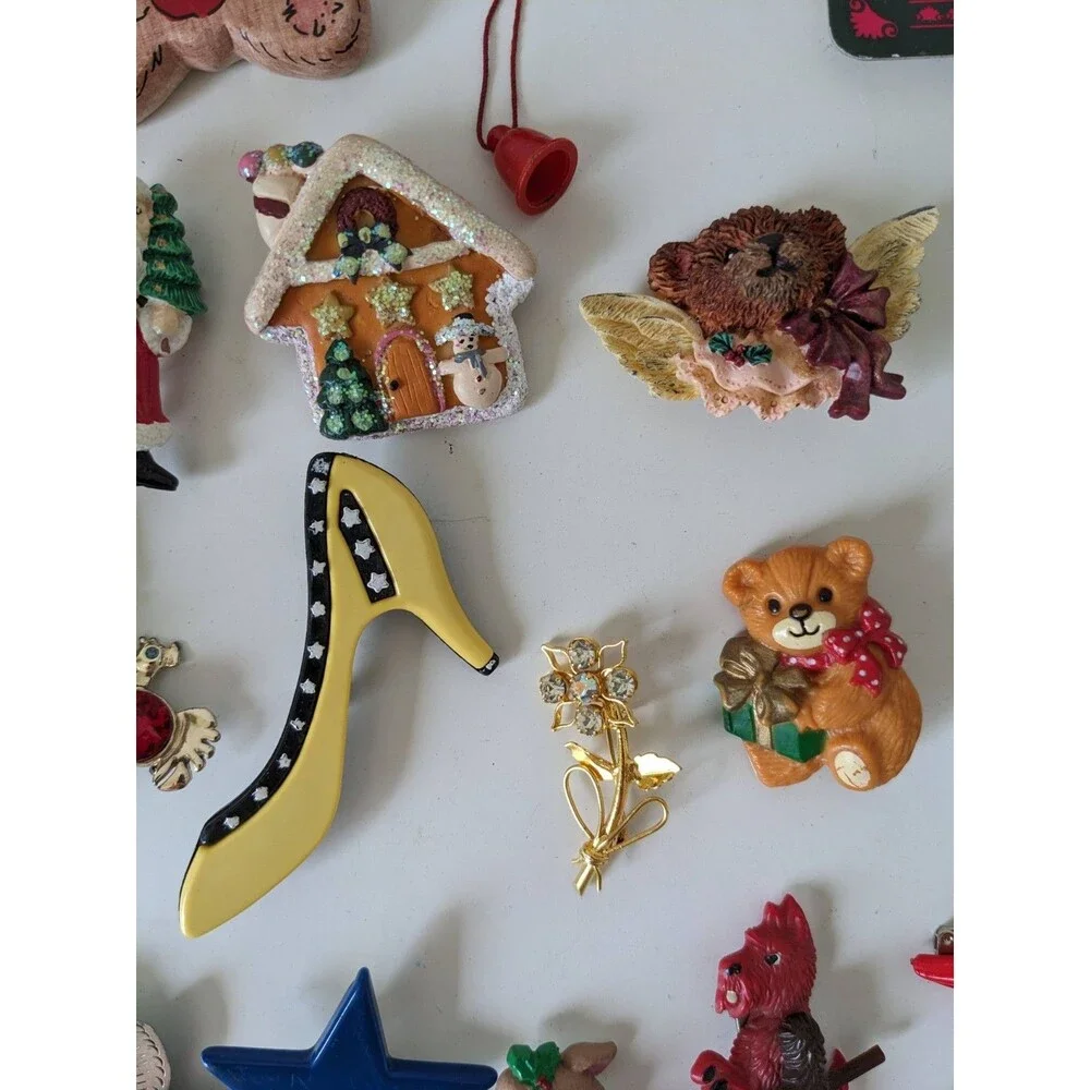 Vintage 27 Christmas Brooch Santa Bear Gingerbread Angel, Boyd's #26067 Bearwear